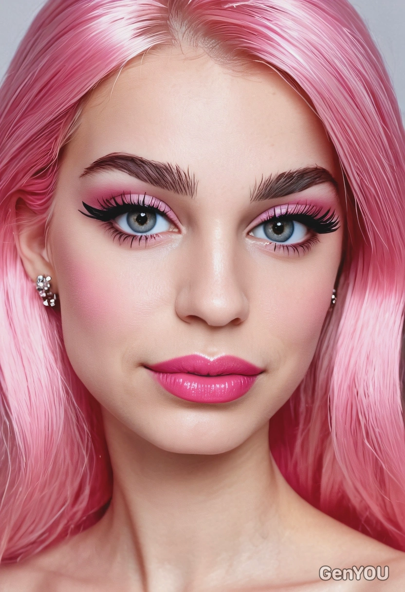 Barbie core Makeup, pink tones, long lashes, glossy lips