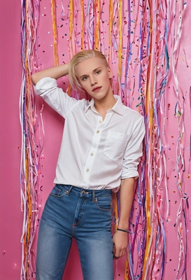Studio headshots against colorful party wall