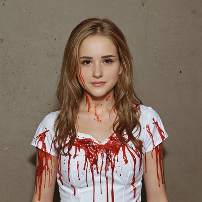 as Carrie White from Carrie, at the prom, covered in blood 