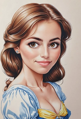hand-drawn Disney style, Belle from , oversized eyes