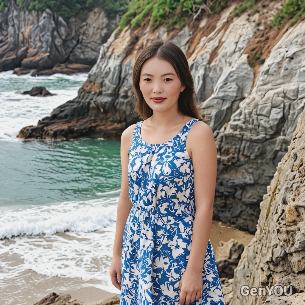 standing on a beachside cliff, summer dress