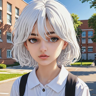 in a schoolyard, anime, big eyes, manga drawing