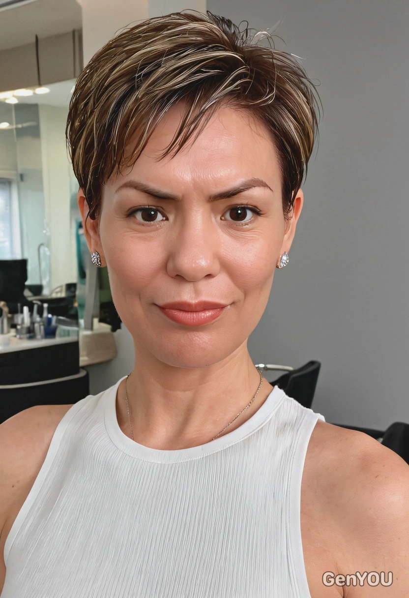 chic and stylish haircut and eye color. for an owner of reisuranve broker and a ceo of consultong company