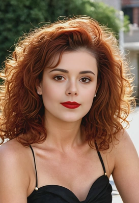 as Julia Roberts' Vivian Ward in Pretty Woman, with voluminous, curly red hair 